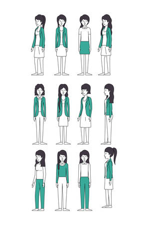 group of businesswomen with green clothes vector illustration designのイラスト素材