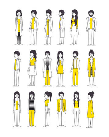 group of people with yellow clothes vector illustration designのイラスト素材
