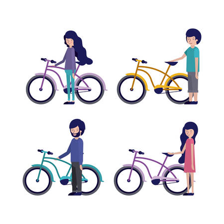 group of people in bicycle vector illustration designのイラスト素材