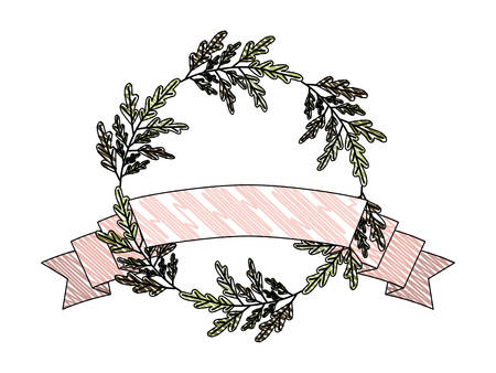crown leafs and ribbon circular frame vector illustration designのイラスト素材