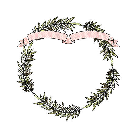 crown leafs and ribbon circular frame vector illustration designのイラスト素材