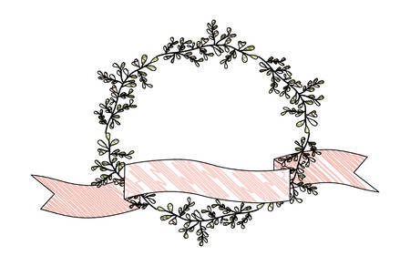 crown leafs and ribbon circular frame vector illustration designのイラスト素材