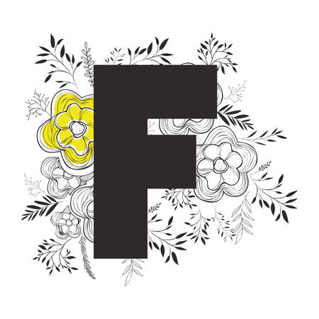letter f with floral decoration vector illustration designのイラスト素材