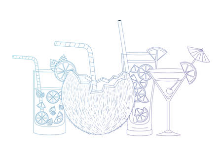 set cups cocktails with coconut vector illustration designのイラスト素材