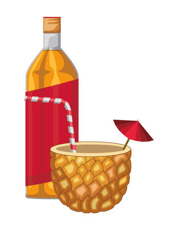 pineapple cocktail with bottle vector illustration designのイラスト素材