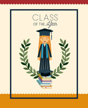 graduation card with woman character vector illustration designのイラスト素材