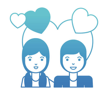 young couple with hearts love characters vector illustration designのイラスト素材