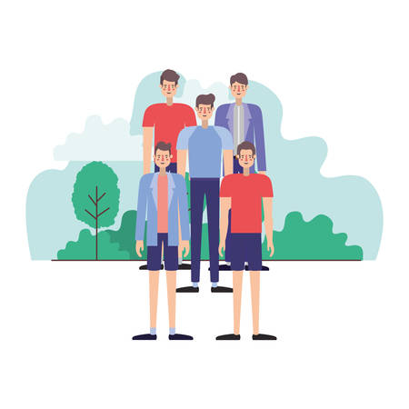 group of men in the landscape scene vector illustration designのイラスト素材