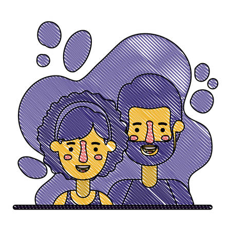 couple characters with paint splash background vector illustrationのイラスト素材