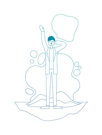 man with hand up and speech bubble vector illustration designのイラスト素材