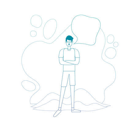 young man with speech bubble character vector illustration designのイラスト素材