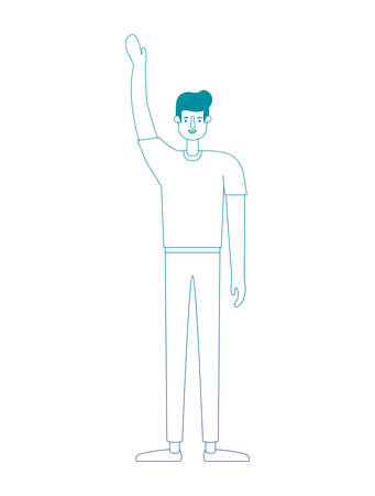 young man with hand up character vector illustration designのイラスト素材