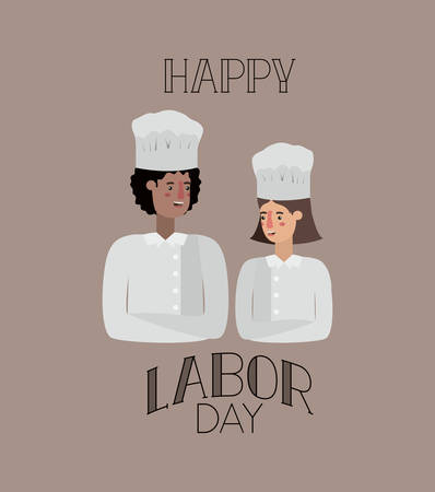 happy labor day card with workers couple vector illustration designのイラスト素材