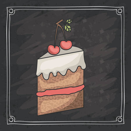 Cake icon. Bakery food daily and fresh theme. Frame blackboard and grunge background. Vector illustrationのイラスト素材