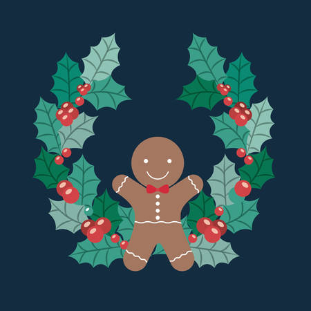 coockie and wreath icon. Merry Christmas season decoration figure theme. Colorful design. Vector illustrationのイラスト素材