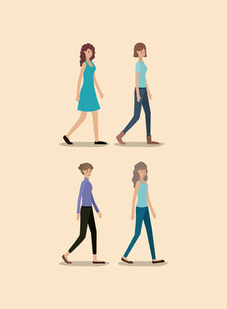 group of women walking characters vector illustration designのイラスト素材