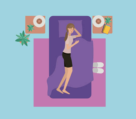 young woman sleeping in the bedroom vector illustration designのイラスト素材
