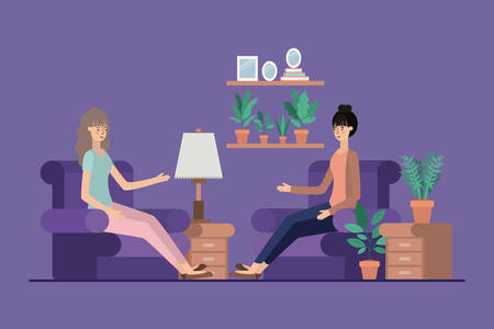 young women relaxing on the livingroom vector illustration designのイラスト素材