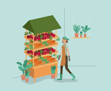woman with plants vivarium in kiosk vector illustration designのイラスト素材