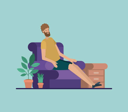 young man relaxing on the livingroom vector illustration designのイラスト素材