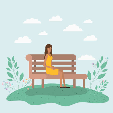 beautiful woman sitting on park chair vector illustration designのイラスト素材