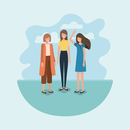 group of women friends characters vector illustration designのイラスト素材