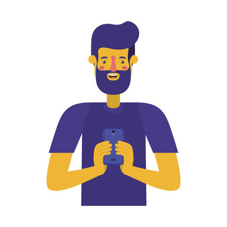 young man with beard and smartphone vector illustration designのイラスト素材