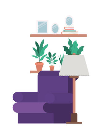 living room with houseplants and lamp vector illustration designのイラスト素材