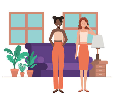 young women in living room avatar characterのイラスト素材