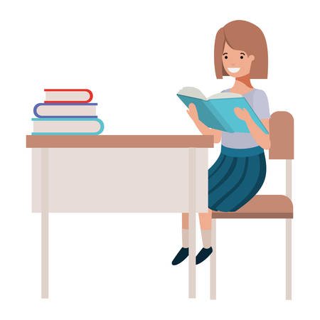 young student girl sitting in school desk vector illustration designのイラスト素材
