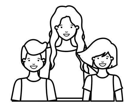mom with her children avatar character vector illustration designのイラスト素材