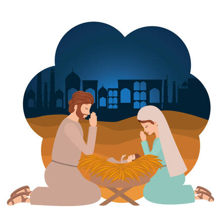 Holy family manger characters. Vector illustration designのイラスト素材