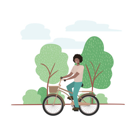 young man with bicycle in landscape vector illustration desingのイラスト素材