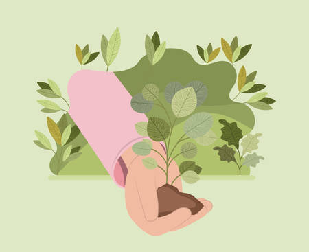 hand lifting tree plant vector illustration designのイラスト素材