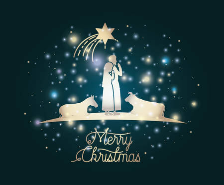 Christmas card with holy family and animalsのイラスト素材