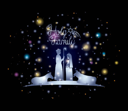 Christmas card with holy family and animalsのイラスト素材