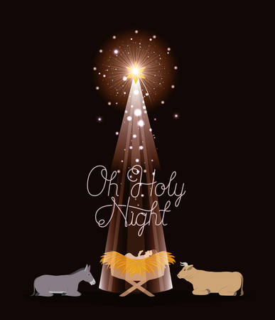 Christmas card with Jesus baby and animalsのイラスト素材