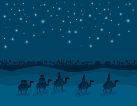 Wise men travelling in the desertのイラスト素材