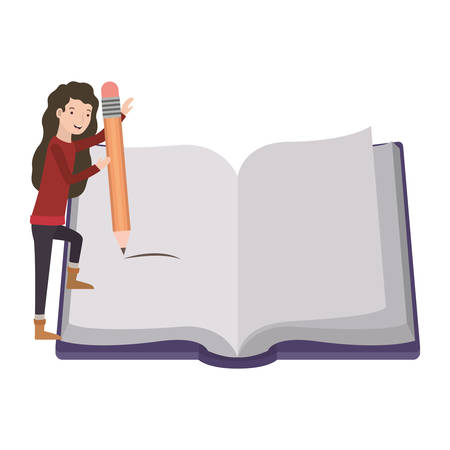 woman with text book and pencil avatar character vector illustration desingのイラスト素材