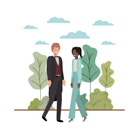 young couple of business with landscape avatar character vector illustration desingのイラスト素材