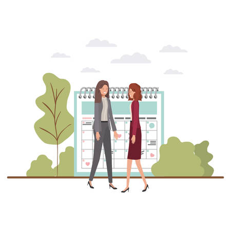 businesswomen with calendar reminder avatar character vector illustration desingのイラスト素材