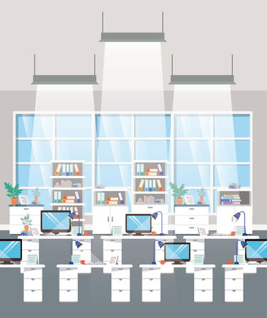 modern office workplace teamwork scene vector illustration designのイラスト素材