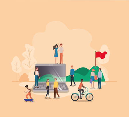 mini people with laptop computer vector illustration designのイラスト素材