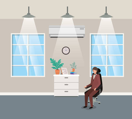 corridor office with businessman sitting vector illustration designのイラスト素材