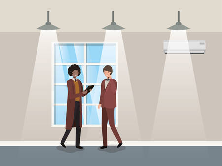 businessmen couple in corridor office vector illustration designのイラスト素材