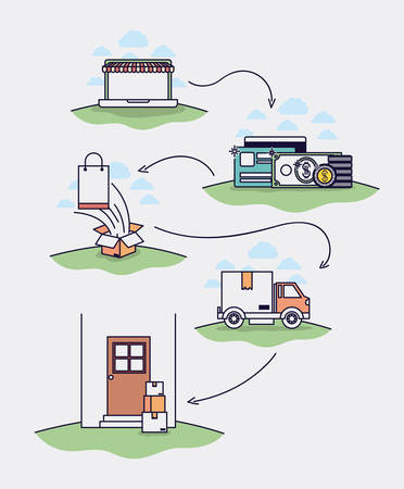 ecommerce set icons drawn vector illustration designのイラスト素材