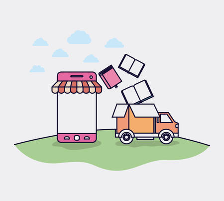 smartphone with parasol and ecommerce icons vector illustration designのイラスト素材