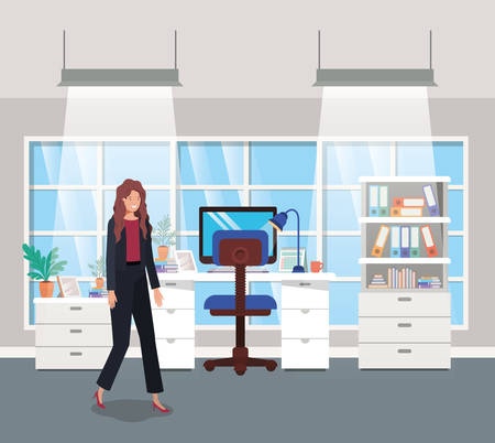 modern office with businesswoman vector illustration designのイラスト素材