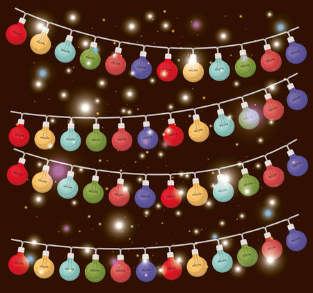colors christmas lights hanging decoration vector illustration designのイラスト素材