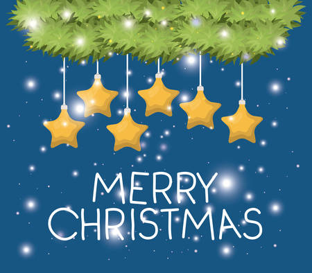 merry christmas card with garlands and stars vector illustration designのイラスト素材